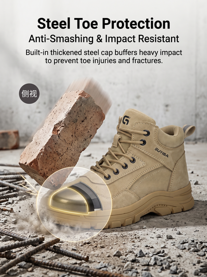 🔥 2026 New High Top Safety Work Boots, Steel Toe Anti-Smashing Anti-Puncture Slip Resistant Industrial Protective Labor Shoes for Construction Warehouse Factory