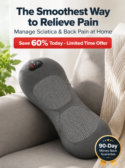 Relieve pain with this ergonomically designed electric lumbar massage pillow - 3D kneading, heated support, suitable for office, car, and home use.