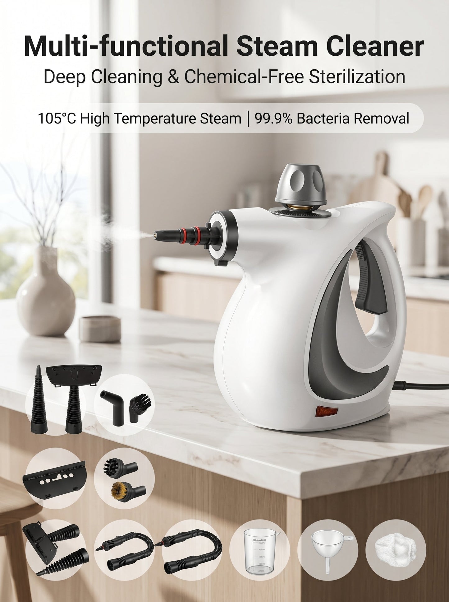 🔥Chemical-Free Deep Clean｜Power Handheld Steam Cleaner for Whole House & Car