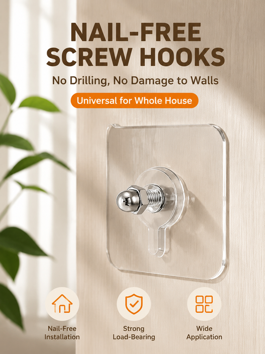 No-Drill Adhesive Screw Hooks for Wall Mounting
