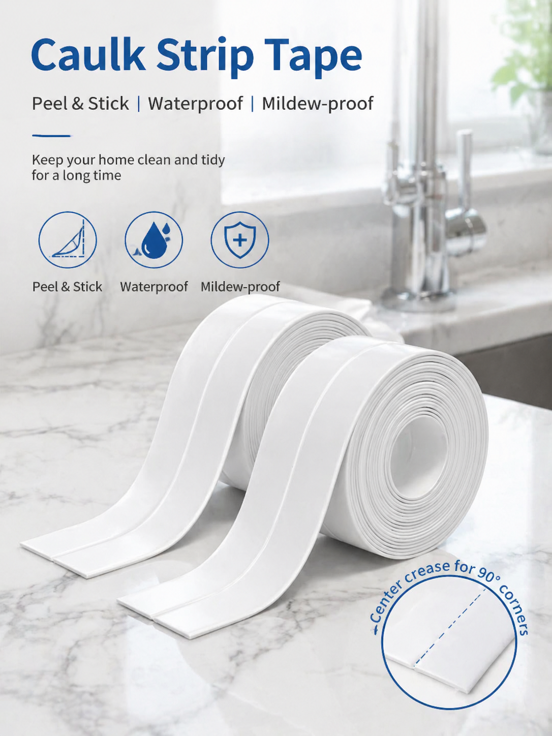 ✨Waterproof Caulk Tape Fills Ugly Gaps in Minutes and Makes Your Kitchen & Bathroom Look Clean Like Brand New.