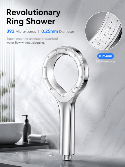 Hollow Ring Pressurized Handheld Shower Head, Negative Ion Oxygenation Filter Shower Purify Water Remove Harmful Impurities for Daily Beauty Skin Care