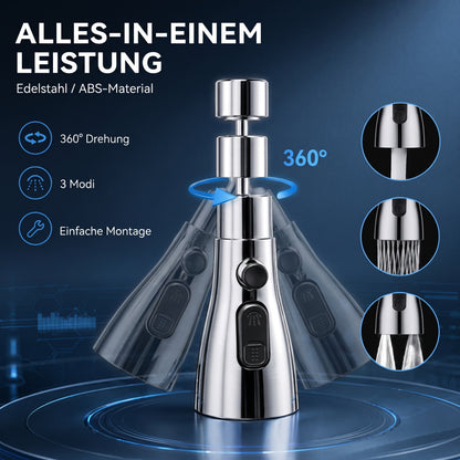 🔥 360° drehbarer Wasserhahnaufsatz mit 3 Strahlarten für müheloses Reinigen