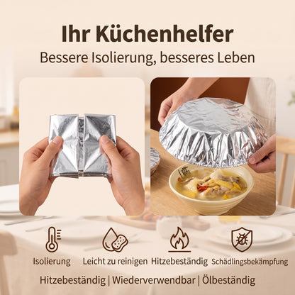 🔥Wiederverwendbare, isolierende Lebensmittelabdeckungen aus Aluminiumfolie – Halten Sie Speisen warm, frisch und geschützt