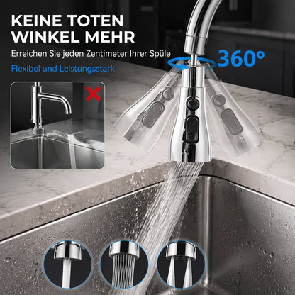 🔥 360° drehbarer Wasserhahnaufsatz mit 3 Strahlarten für müheloses Reinigen