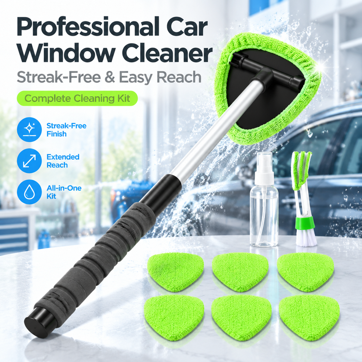 🚗8Pcs Car Window Cleaning Tool Set | Windshield Glass Cleaner & Squeegee Kit