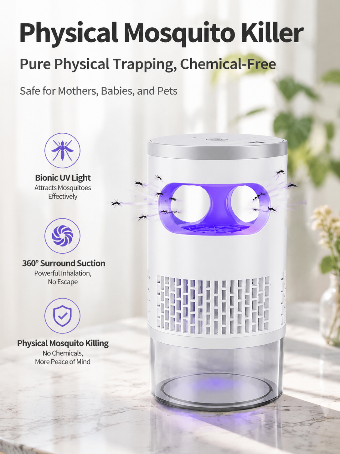 🦟 50% OFF NOW!🔇 Indoor LED Bug Zapper – Bionic UV Light Trap & Night Light – Quiet & Safe for Bedroom – Chemical-Free Mosquito Killer 💡