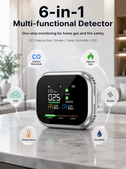 ⚠️6-in-1 Composite CO Detector，Suitable for home and RV safety