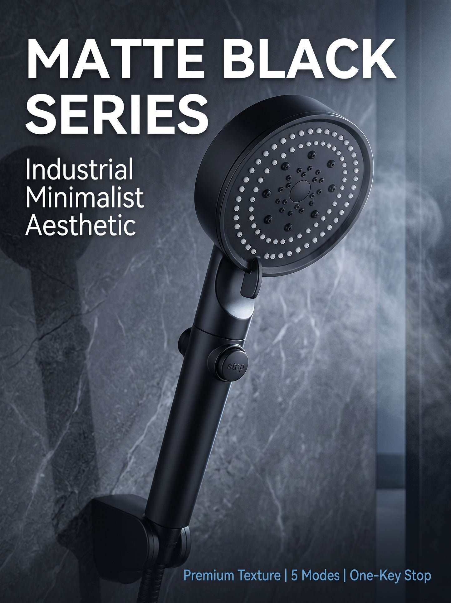 Large Panel Pressure Boost Shower Head with 5 Spray Modes and 360° Rotation