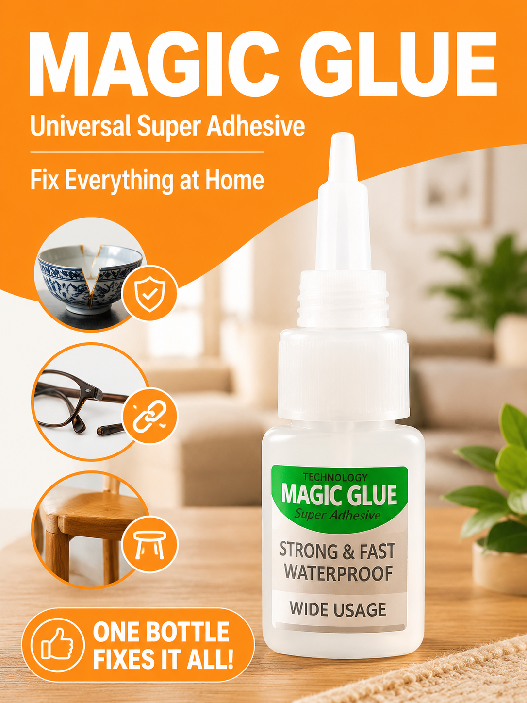 ✨One drop, ultra-strong hold — this all-purpose oil-based glue fixes 99% of household repairs fast. Works on almost any material and bonds in seconds.