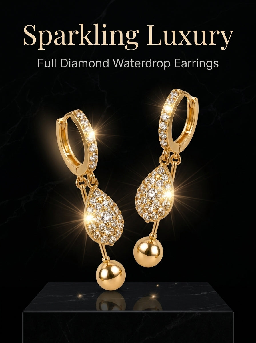 Women’s Gold Tone Pavé Crystal Teardrop Ball Drop Hoop Earrings