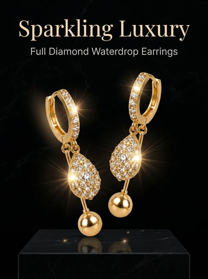 Women’s Gold Tone Pavé Crystal Teardrop Ball Drop Hoop Earrings