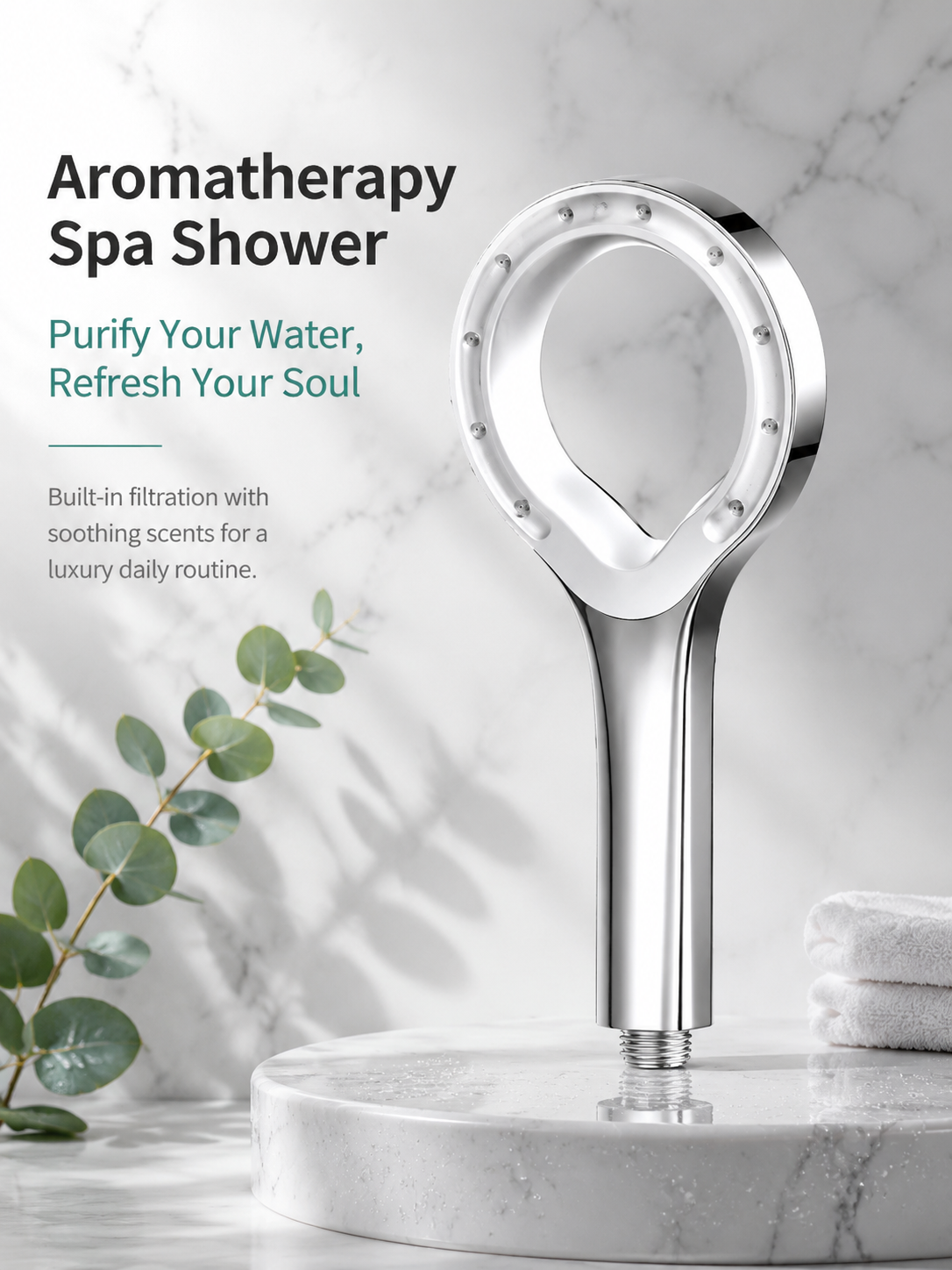 Hollow Ring Pressurized Handheld Shower Head, Negative Ion Oxygenation Filter Shower Purify Water Remove Harmful Impurities for Daily Beauty Skin Care