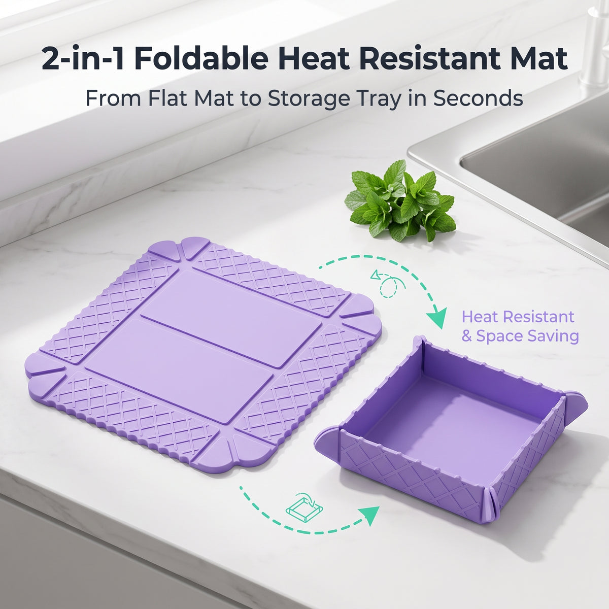 🍳🧲 Magnetic Silicone Heat-Resistant Mat – Transforms From A Flat Mat Into A Small Folding Tray.