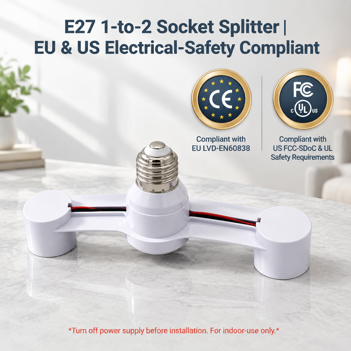 💥50% OFF! 💡📹E27 Bulb Socket Splitter (1-to-2)