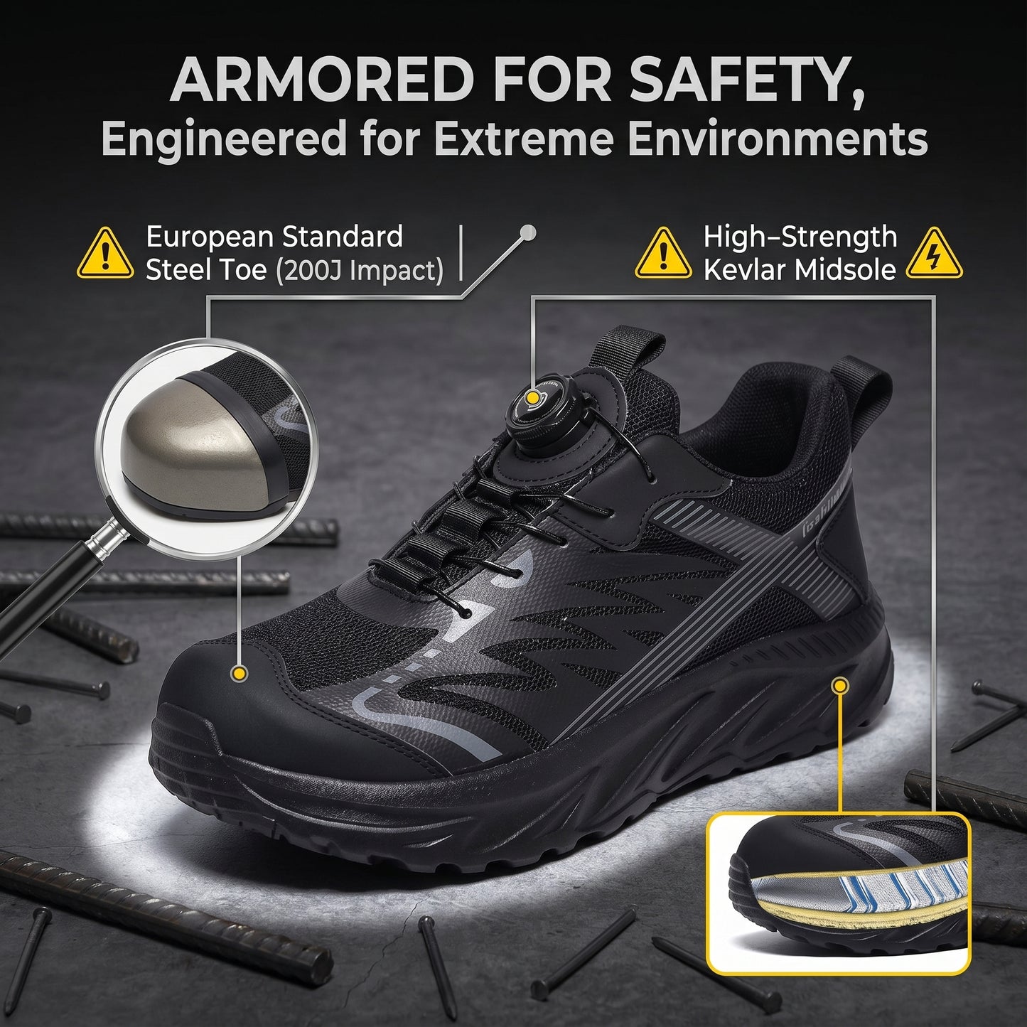 Steel Toe & Puncture-Proof Wide Toe Work Shoes, Non-blister Comfortable Safety Boots