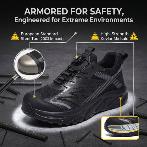Steel Toe & Puncture-Proof Wide Toe Work Shoes, Non-blister Comfortable Safety Boots