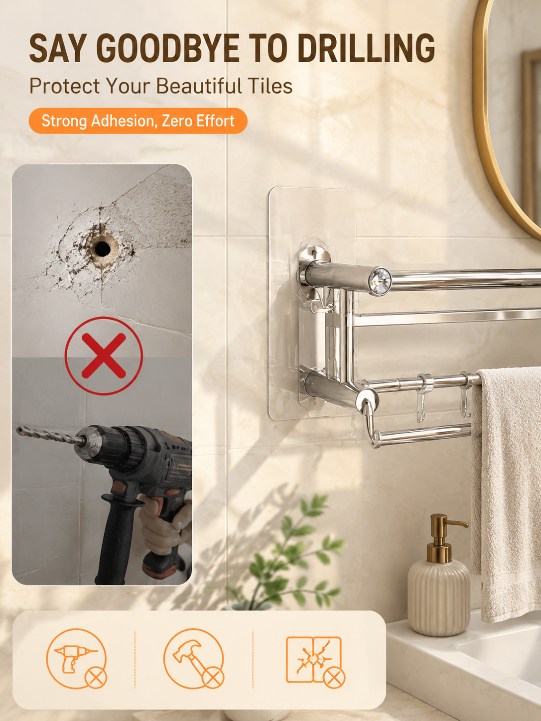 No-Drill Adhesive Screw Hooks for Wall Mounting