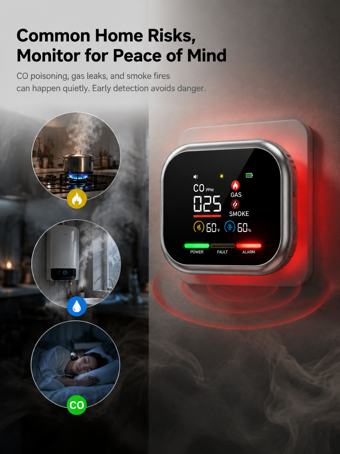 ⚠️6-in-1 Composite CO Detector，Suitable for home and RV safety