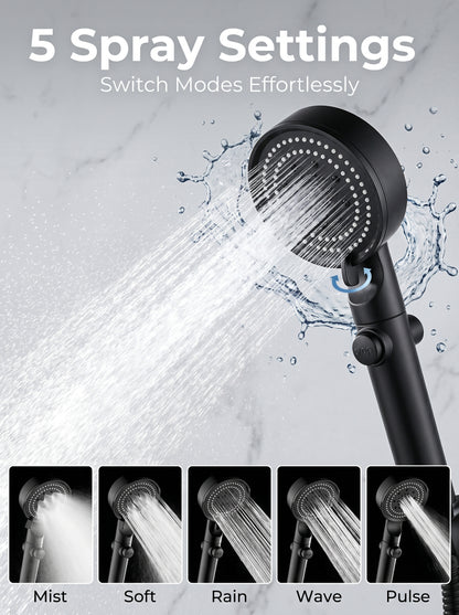 Large Panel Pressure Boost Shower Head with 5 Spray Modes and 360° Rotation