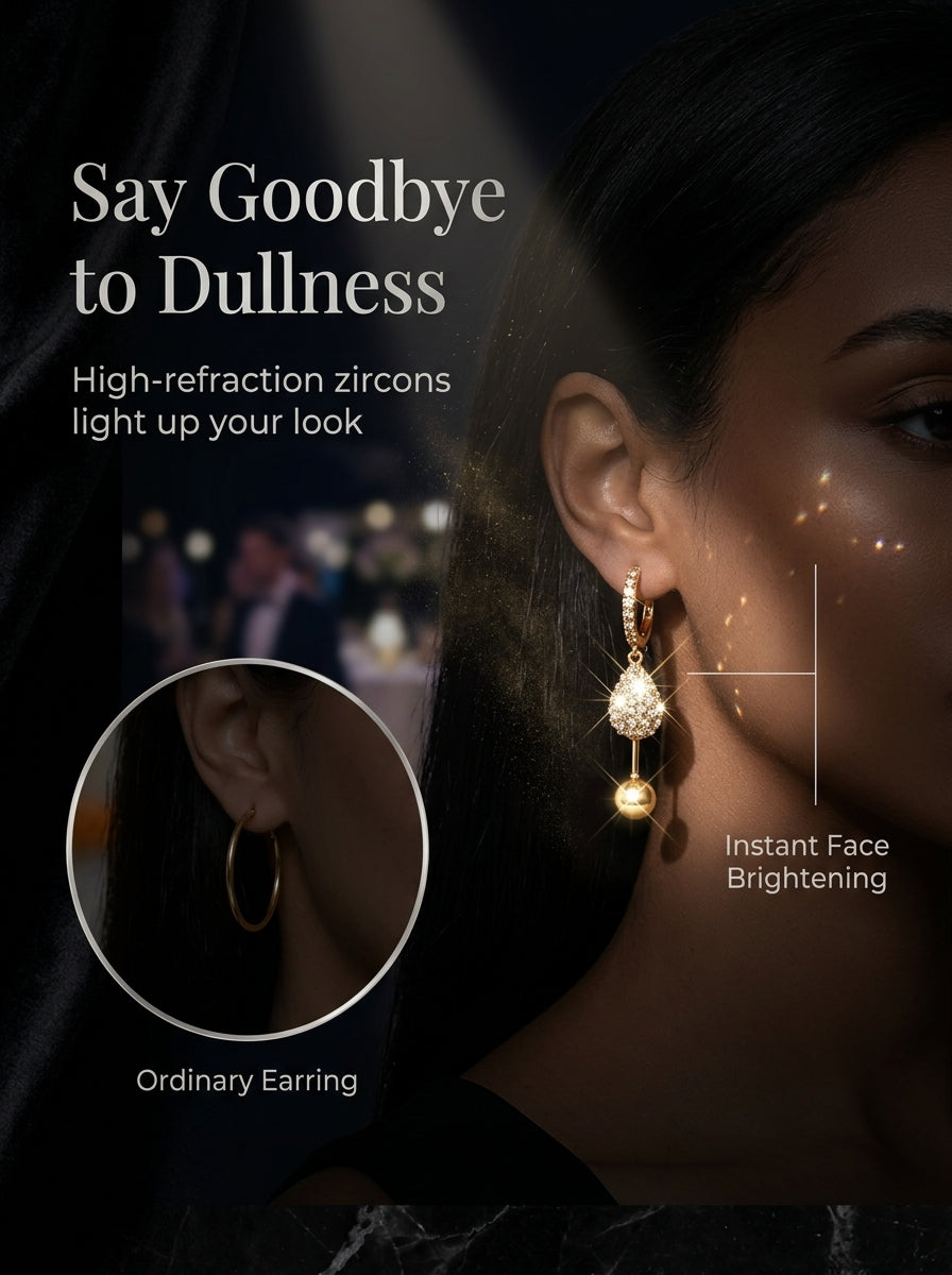 Women’s Gold Tone Pavé Crystal Teardrop Ball Drop Hoop Earrings