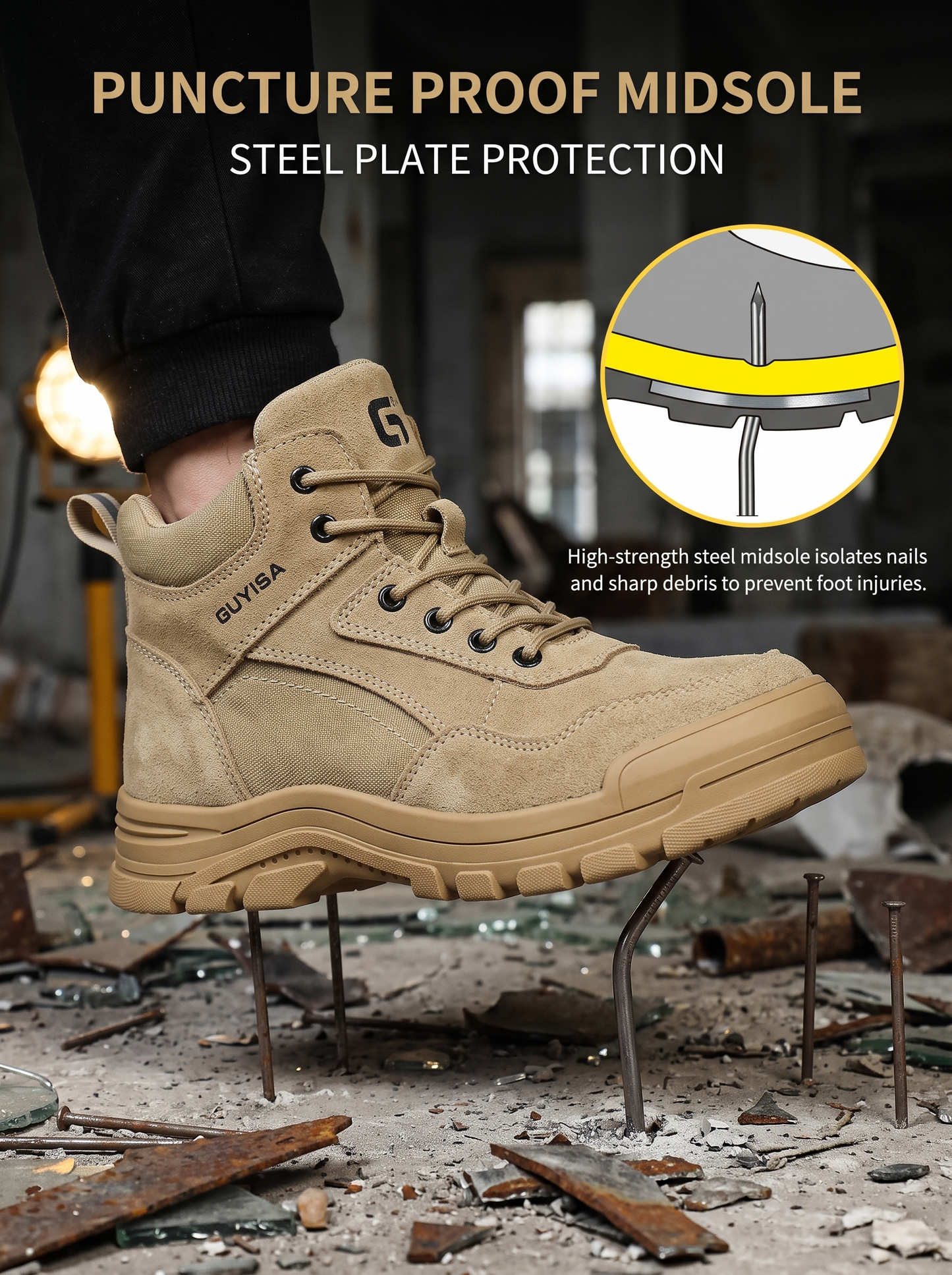 🔥 2026 New High Top Safety Work Boots, Steel Toe Anti-Smashing Anti-Puncture Slip Resistant Industrial Protective Labor Shoes for Construction Warehouse Factory