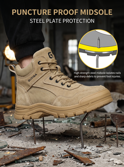 🔥 2026 New High Top Safety Work Boots, Steel Toe Anti-Smashing Anti-Puncture Slip Resistant Industrial Protective Labor Shoes for Construction Warehouse Factory