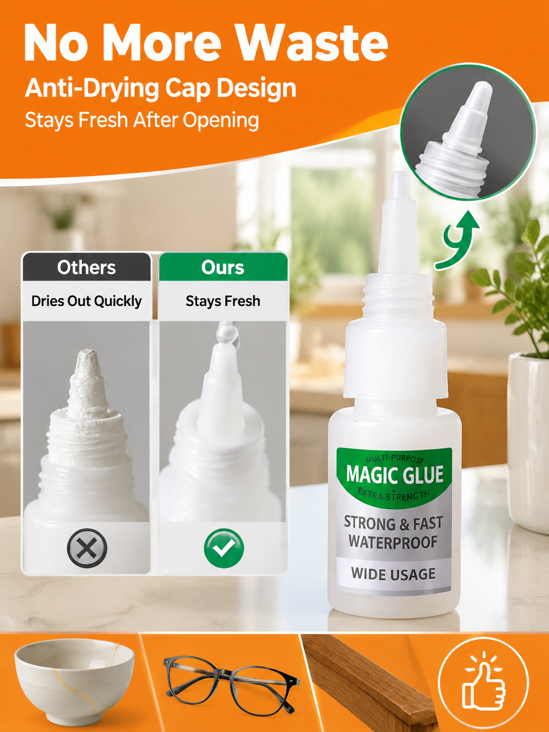 ✨One drop, ultra-strong hold — this all-purpose oil-based glue fixes 99% of household repairs fast. Works on almost any material and bonds in seconds.