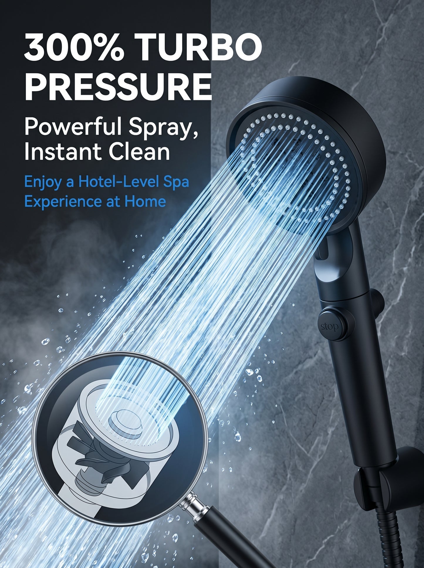 Large Panel Pressure Boost Shower Head with 5 Spray Modes and 360° Rotation