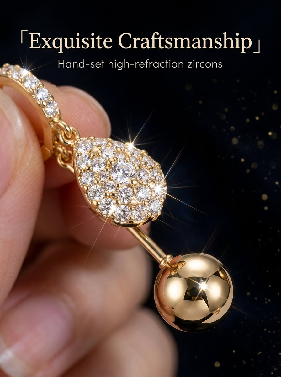 Women’s Gold Tone Pavé Crystal Teardrop Ball Drop Hoop Earrings