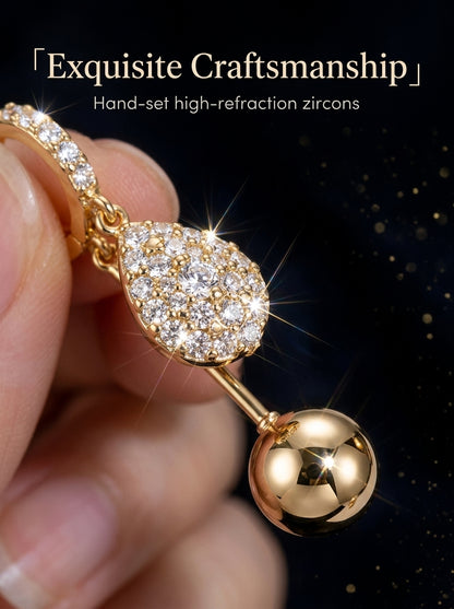 Women’s Gold Tone Pavé Crystal Teardrop Ball Drop Hoop Earrings