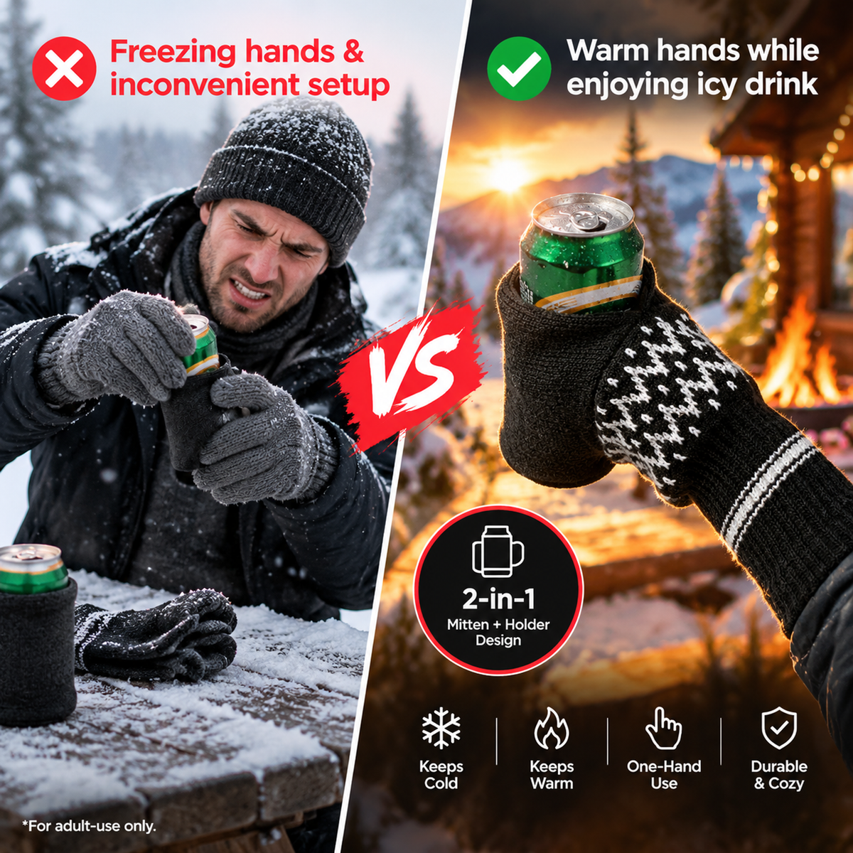 💥50% OFF 🧤Knitted Striped Thermal Beer Glove