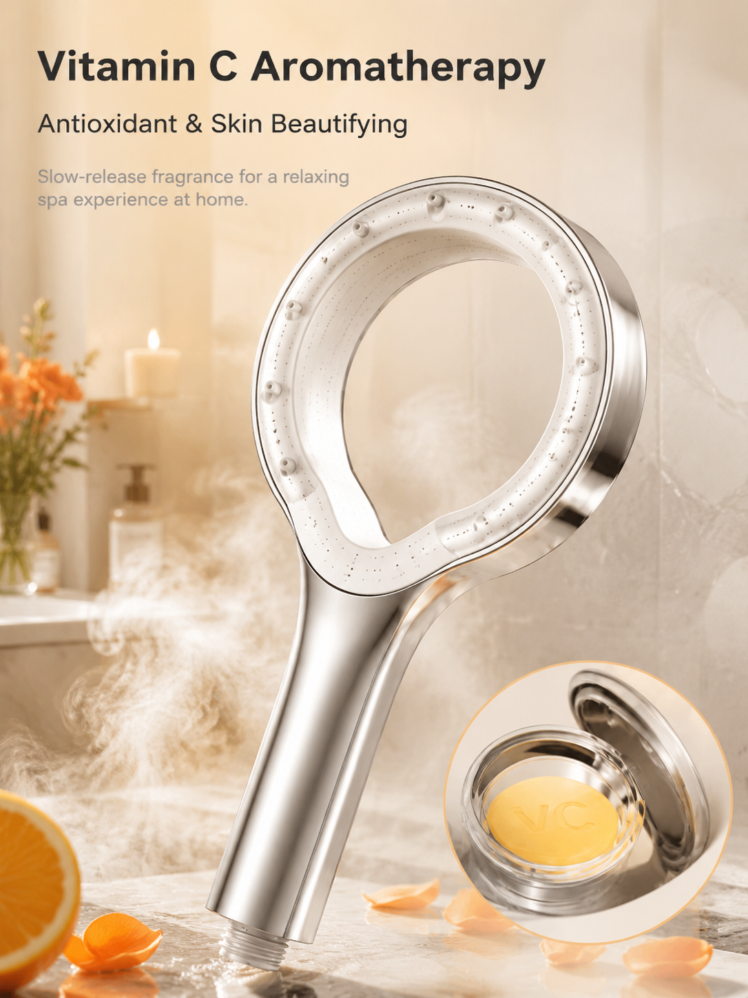 Hollow Ring Pressurized Handheld Shower Head, Negative Ion Oxygenation Filter Shower Purify Water Remove Harmful Impurities for Daily Beauty Skin Care