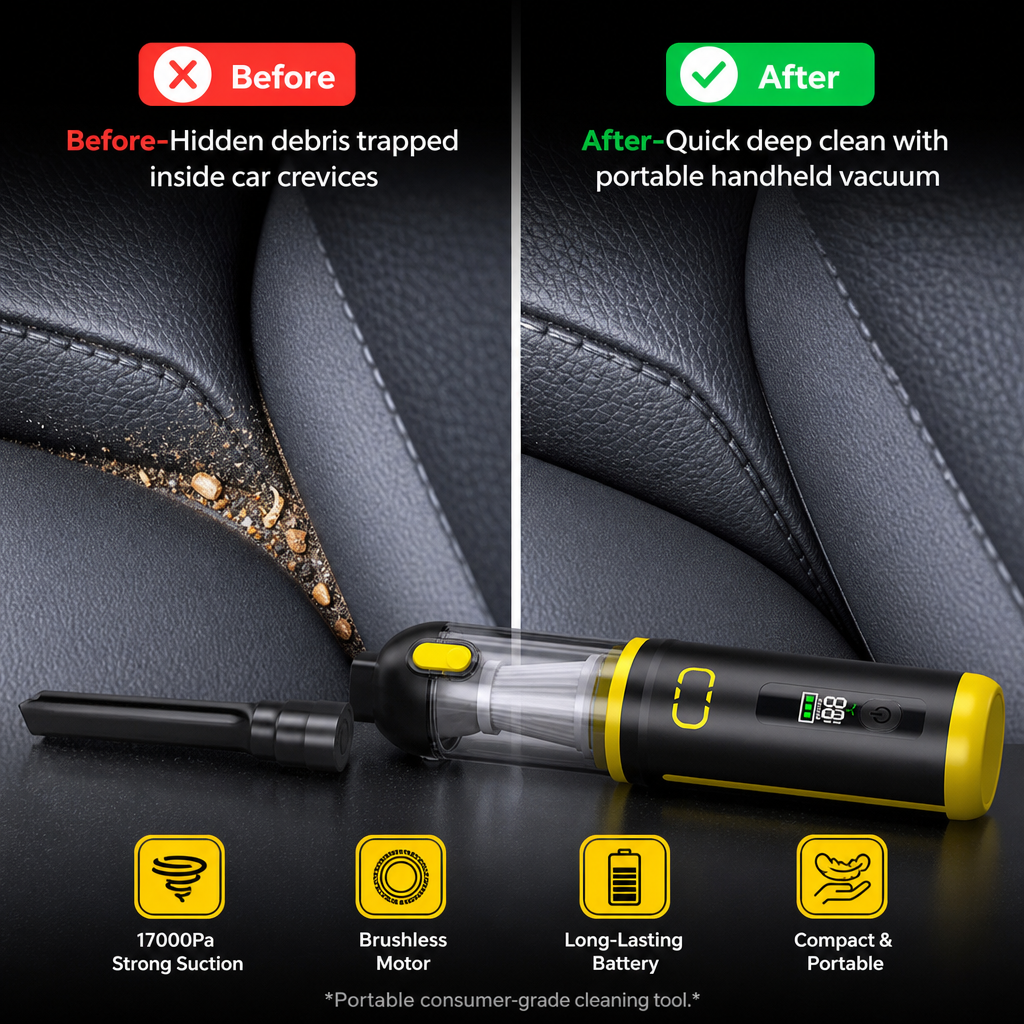 🥳2026 HOT SALE 50% OFF!🥳💞50K+ SOLD! 🚗💨  Portable Handheld Car Vacuum – Includes a variety of interchangeable nozzles🛡️✅