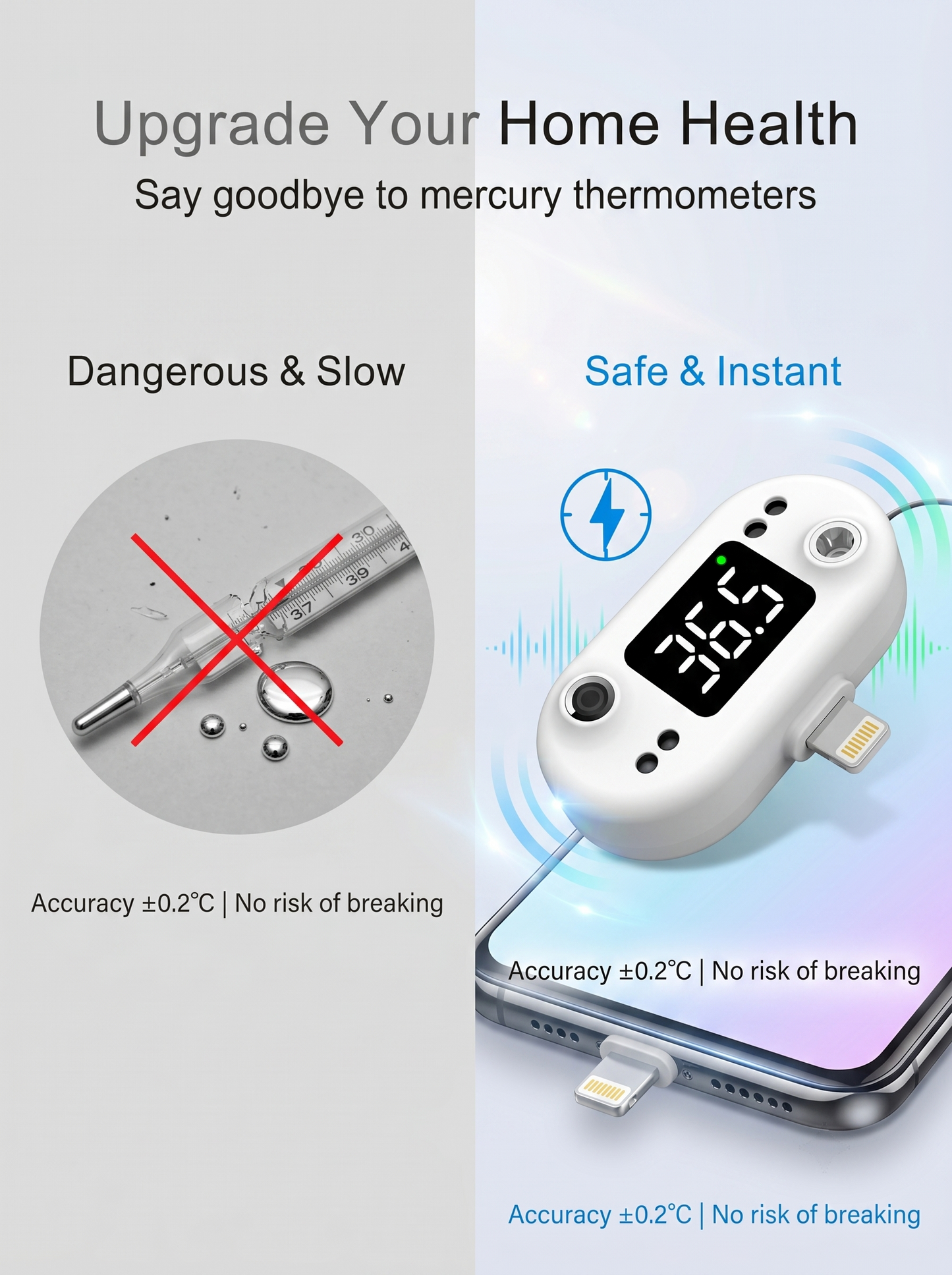 🔥Plug-In Phone Thermometer｜No Battery, Instant Accurate Non-Contact Temp Reading