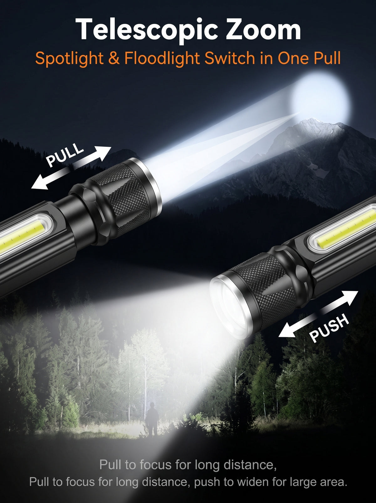 ✨55% off-2-in-1 Zoom Flashlight with COB Side Light, Strong Magnet for Auto Repair & Camping