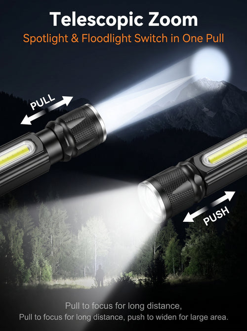 ✨55% off-2-in-1 Zoom Flashlight with COB Side Light, Strong Magnet for Auto Repair & Camping