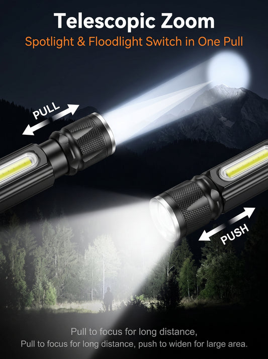✨55% off-2-in-1 Zoom Flashlight with COB Side Light, Strong Magnet for Auto Repair & Camping