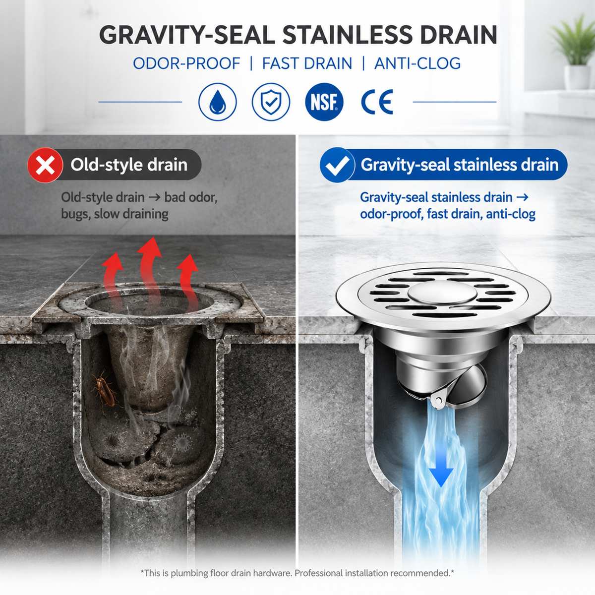 💥50% OFF 🛁Thickened Stainless Steel Anti-Odor & Anti-Pest Floor Drain