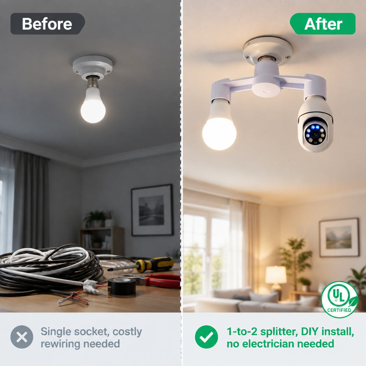 💥50% OFF! 💡📹E27 Bulb Socket Splitter (1-to-2)