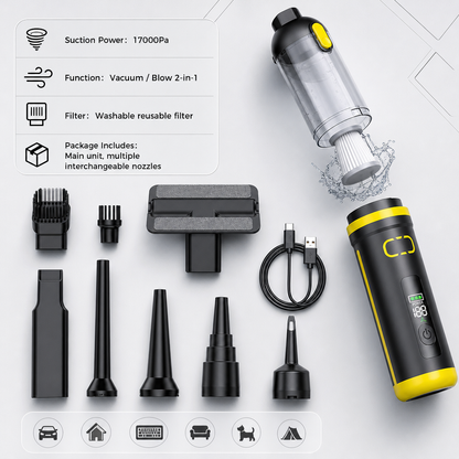 🥳2026 HOT SALE 50% OFF!🥳💞50K+ SOLD! 🚗💨  Portable Handheld Car Vacuum – Includes a variety of interchangeable nozzles🛡️✅