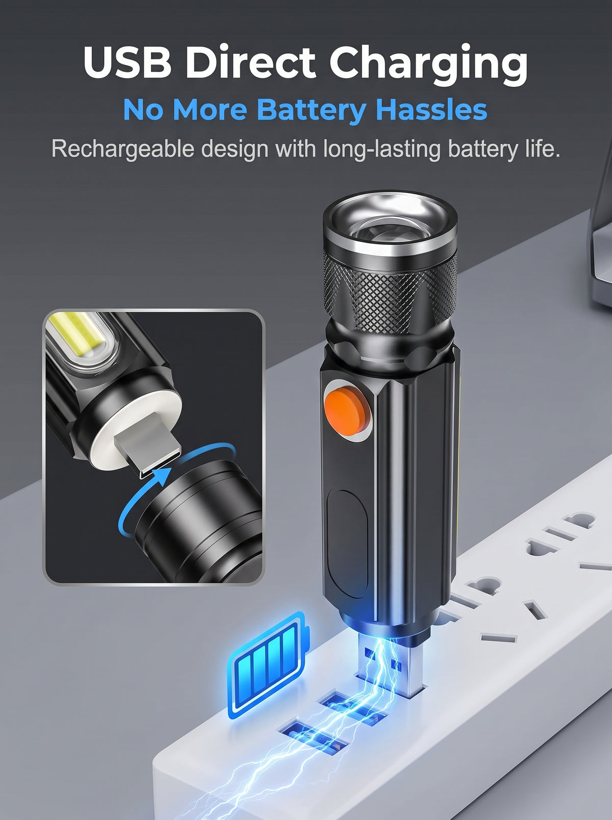✨55% off-2-in-1 Zoom Flashlight with COB Side Light, Strong Magnet for Auto Repair & Camping