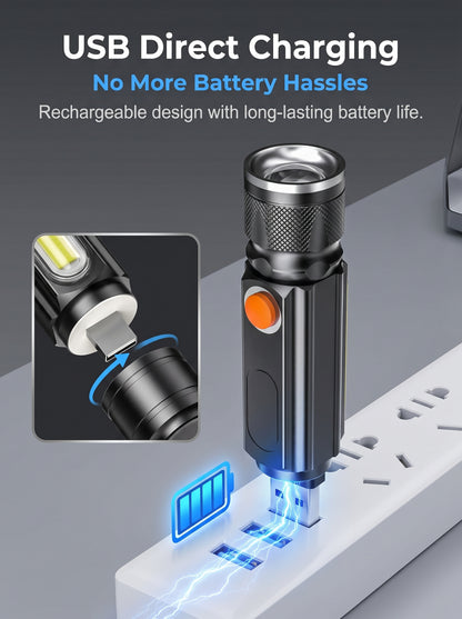 ✨55% off-2-in-1 Zoom Flashlight with COB Side Light, Strong Magnet for Auto Repair & Camping