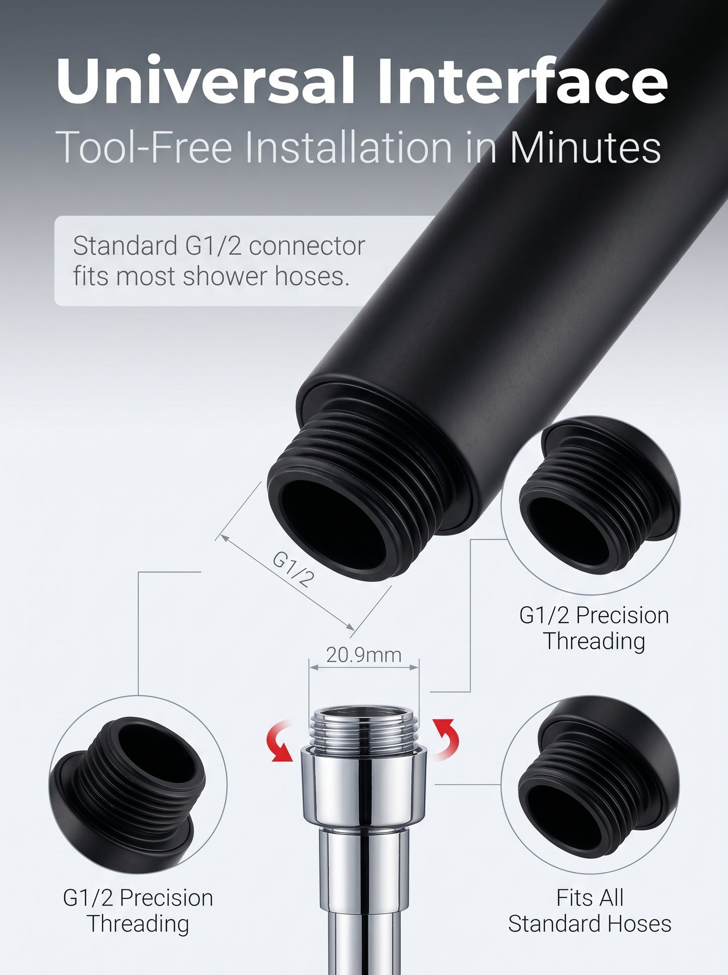 Large Panel Pressure Boost Shower Head with 5 Spray Modes and 360° Rotation