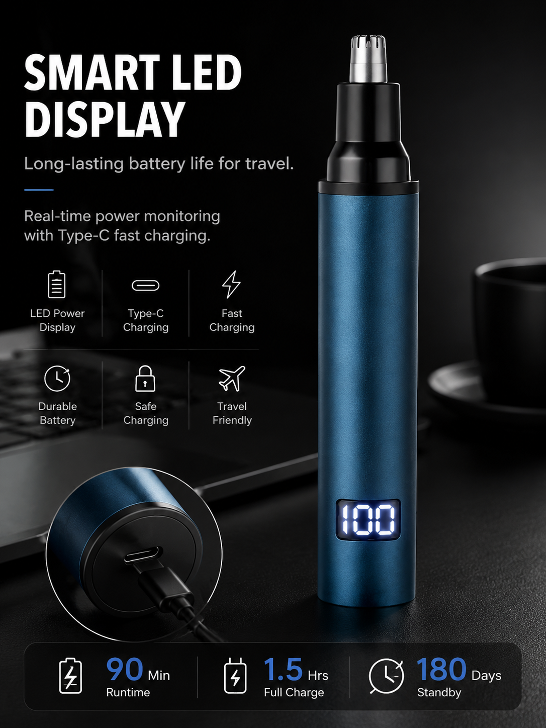 Rechargeable Nose Hair Trimmer with Diamond Sharp Blade, Waterproof Painless Electric Nose Ear Hair Clipper for Men