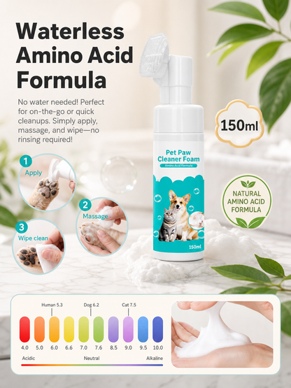 🐾 No-Rinse Pet Paw Foam Cleaner 150ml with Silicone Brush for Dogs Cats, Safe Daily Walk Paw Care
