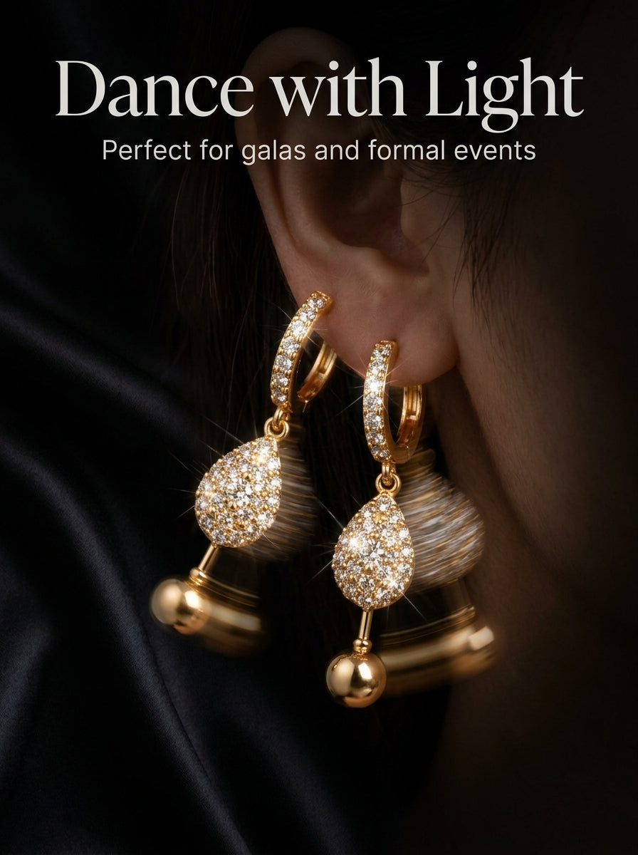 Women’s Gold Tone Pavé Crystal Teardrop Ball Drop Hoop Earrings