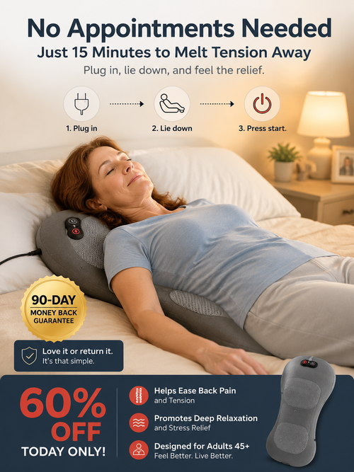 Relieve pain with this ergonomically designed electric lumbar massage pillow - 3D kneading, heated support, suitable for office, car, and home use.