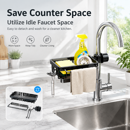 🧺Kitchen Faucet Storage Rack | Multi-function Sink Drain Basket for Sponge & Rag