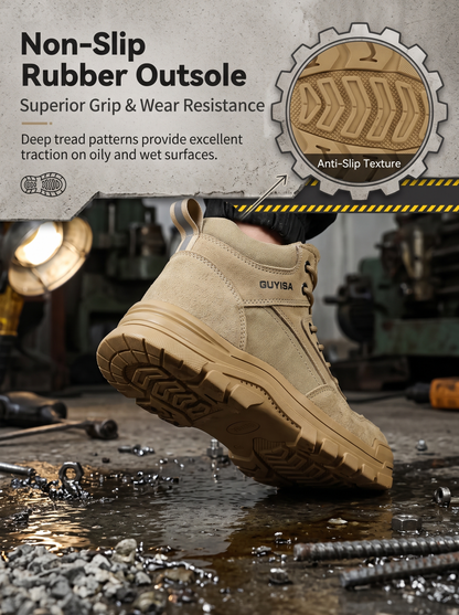 🔥 2026 New High Top Safety Work Boots, Steel Toe Anti-Smashing Anti-Puncture Slip Resistant Industrial Protective Labor Shoes for Construction Warehouse Factory